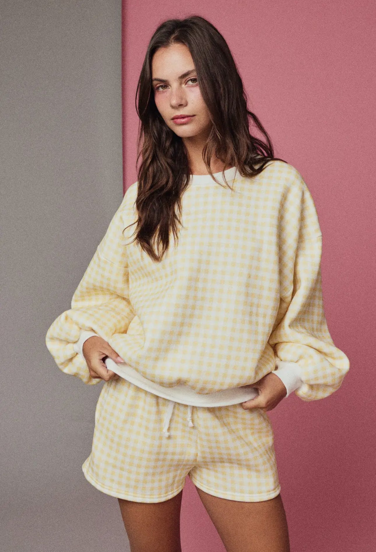 The Miller Gingham Lounge Set-Yellow